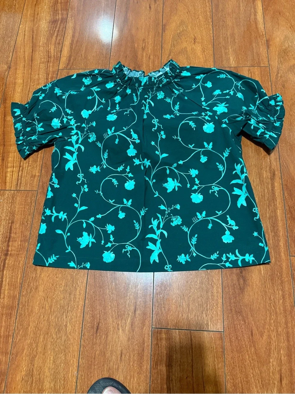 Hill house Women’s Green Floral Smocked Neck Blouse
